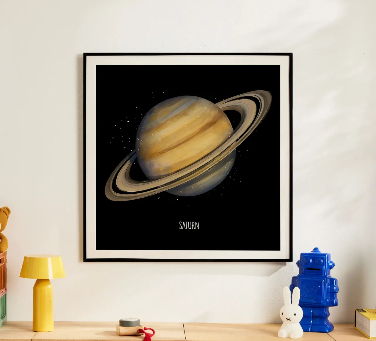 Artistic Saturn with Vibrant Rings poster con telaio in alluminio da BadrBrand