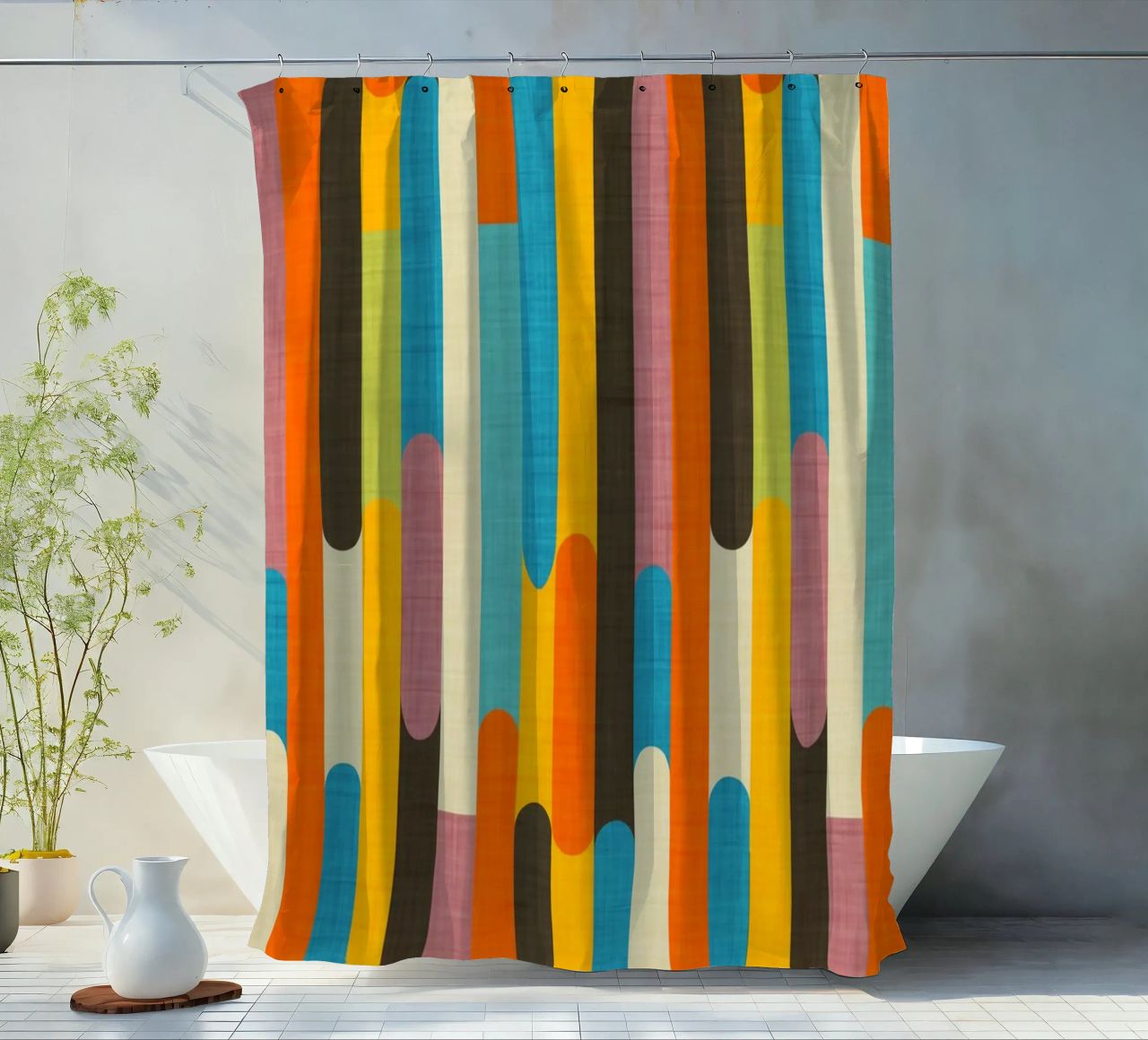 Retro Color Block Popsicle Sticks Orange shower curtain by susanacosta