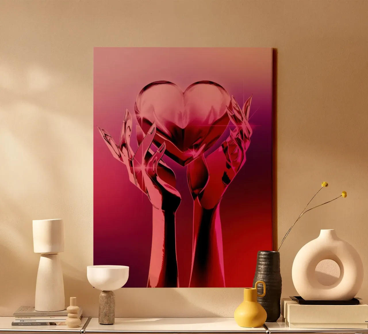 Verchroomd hart canvas met Baklijst van Harley Rice