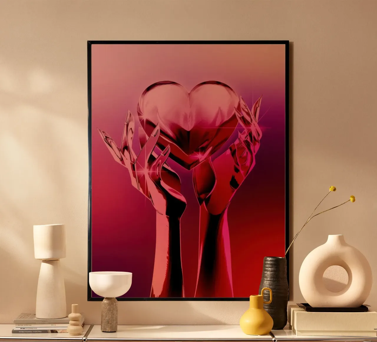 Cuore cromato poster con telaio in legno da Harley Rice