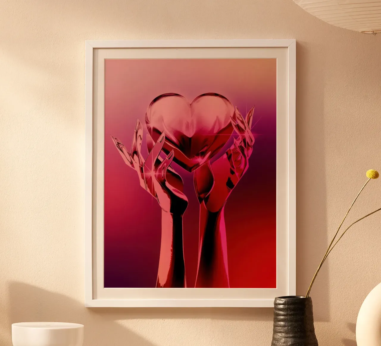 Cuore cromato poster con telaio in legno da Harley Rice