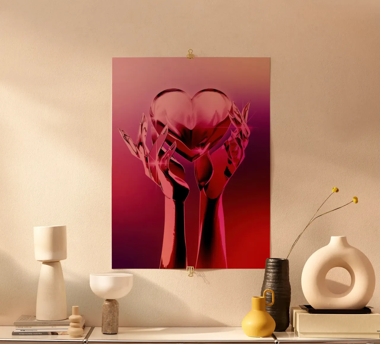 Cuore cromato poster con telaio in legno da Harley Rice