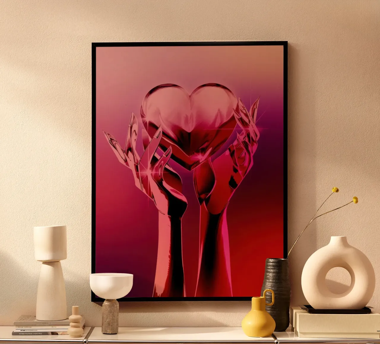 Cuore cromato poster con telaio in legno da Harley Rice