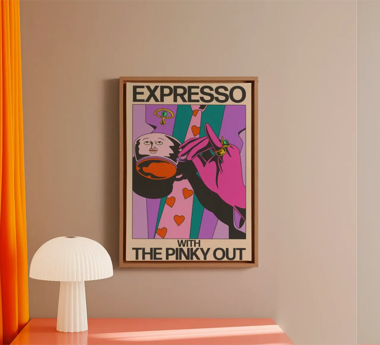Expresso con el meñique fuera lienzo con Marco flotante de Harley Rice