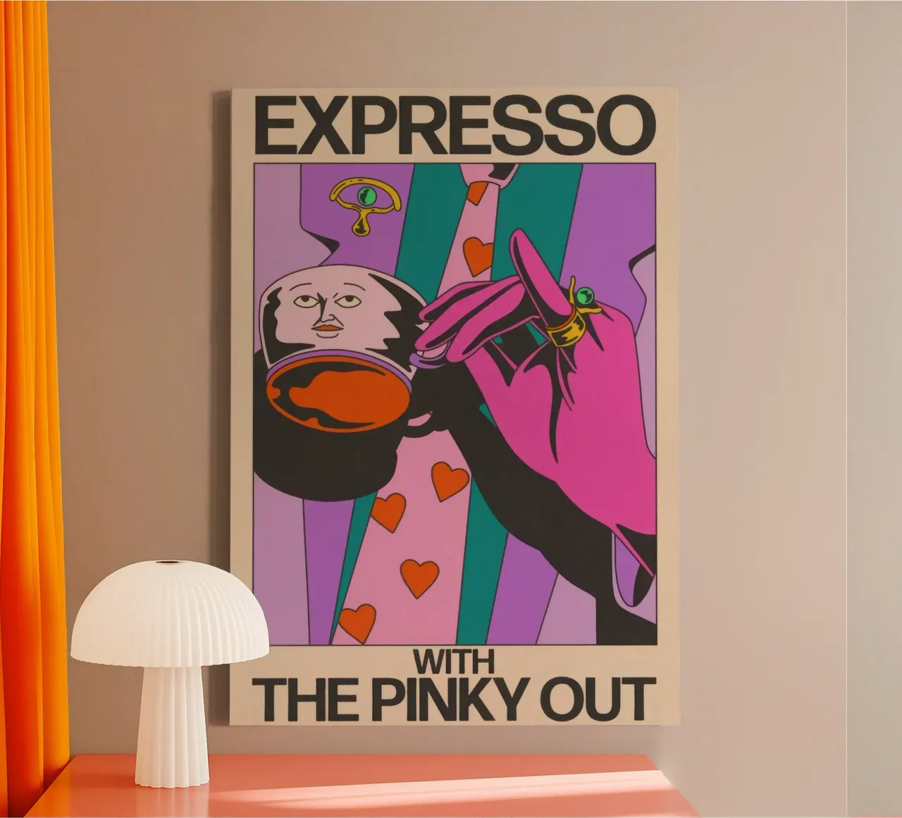 Expresso con el meñique fuera lienzo con Marco flotante de Harley Rice