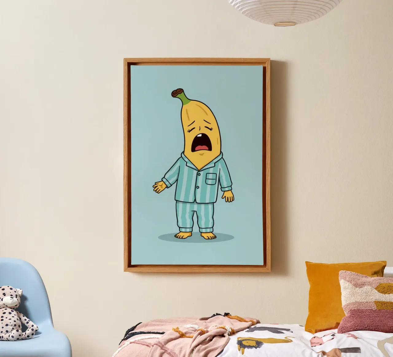 Simpatica banana in pigiama che sbadiglia tela con Cornice a cassetta da DesignDoodle