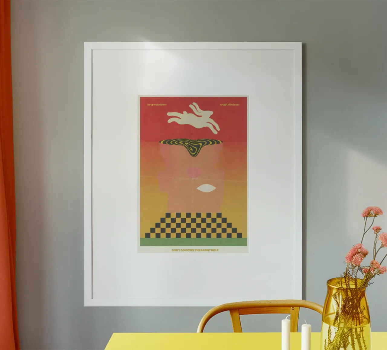 La tana del coniglio poster con telaio in plastica da Harley Rice