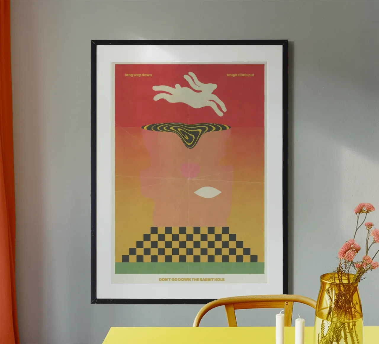 La tana del coniglio poster con telaio in plastica da Harley Rice