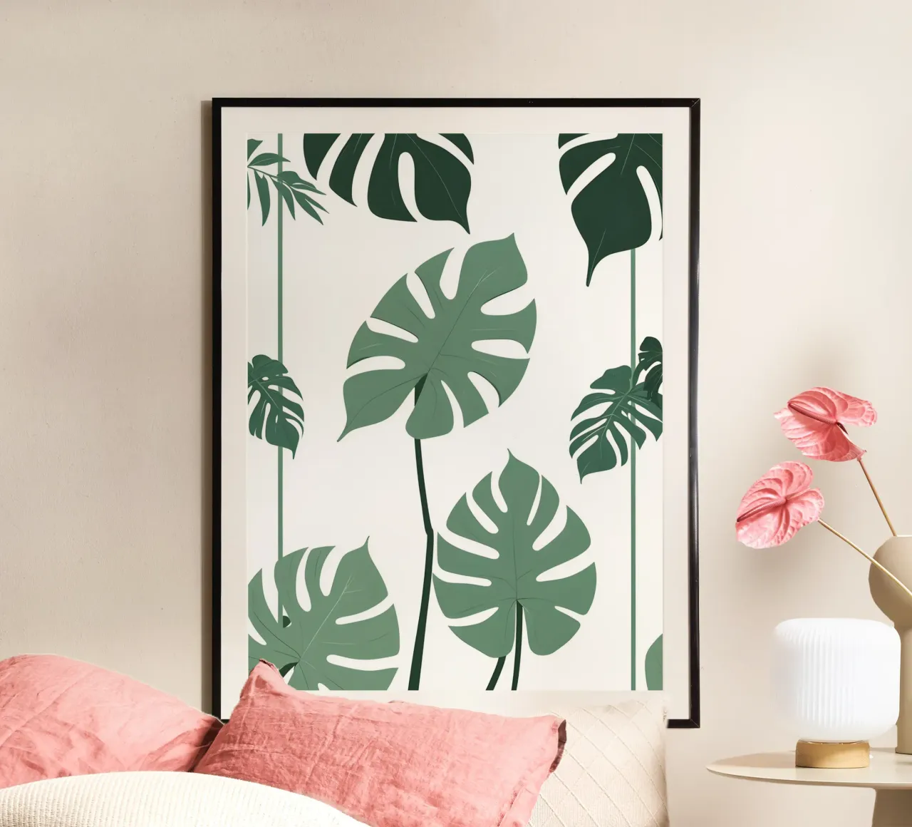 Filodendro a foglie spaccate poster con telaio in alluminio da botanical
