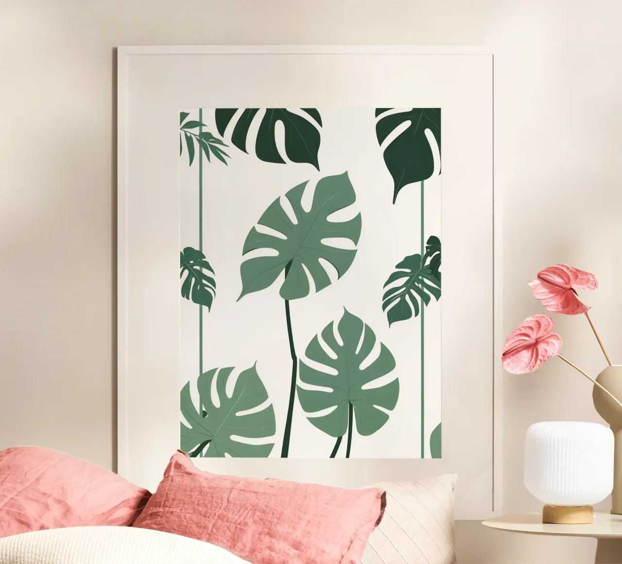 Filodendro a foglie spaccate poster con telaio in alluminio da botanical