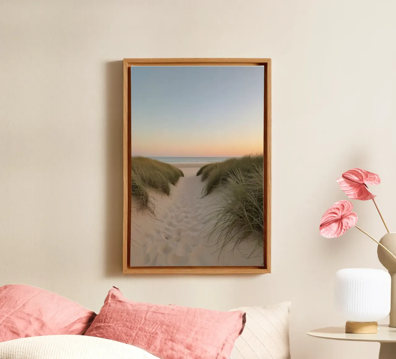 Sentiero delle dune della spiaggia al tramonto tela con Cornice a cassetta da DesignDoodle