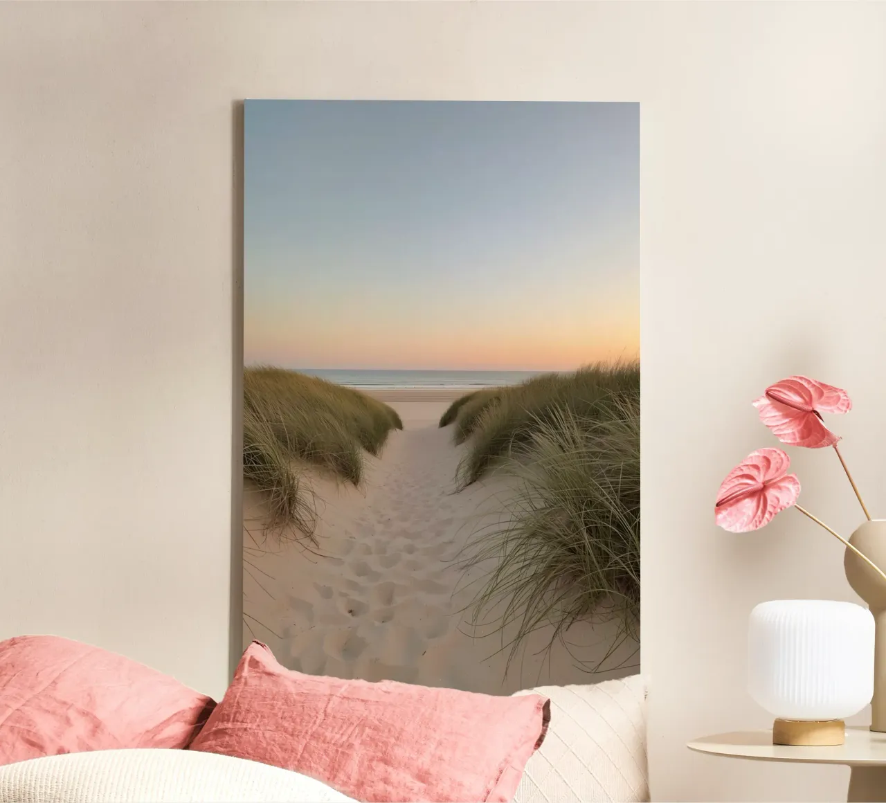 Sentiero delle dune della spiaggia al tramonto tela con Cornice a cassetta da DesignDoodle