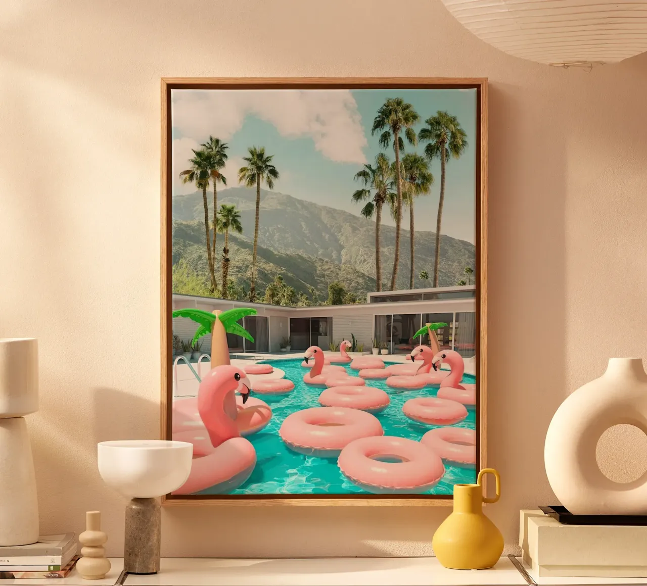 Flamingo Pool Party tela con Cornice a cassetta da robertmotoiart