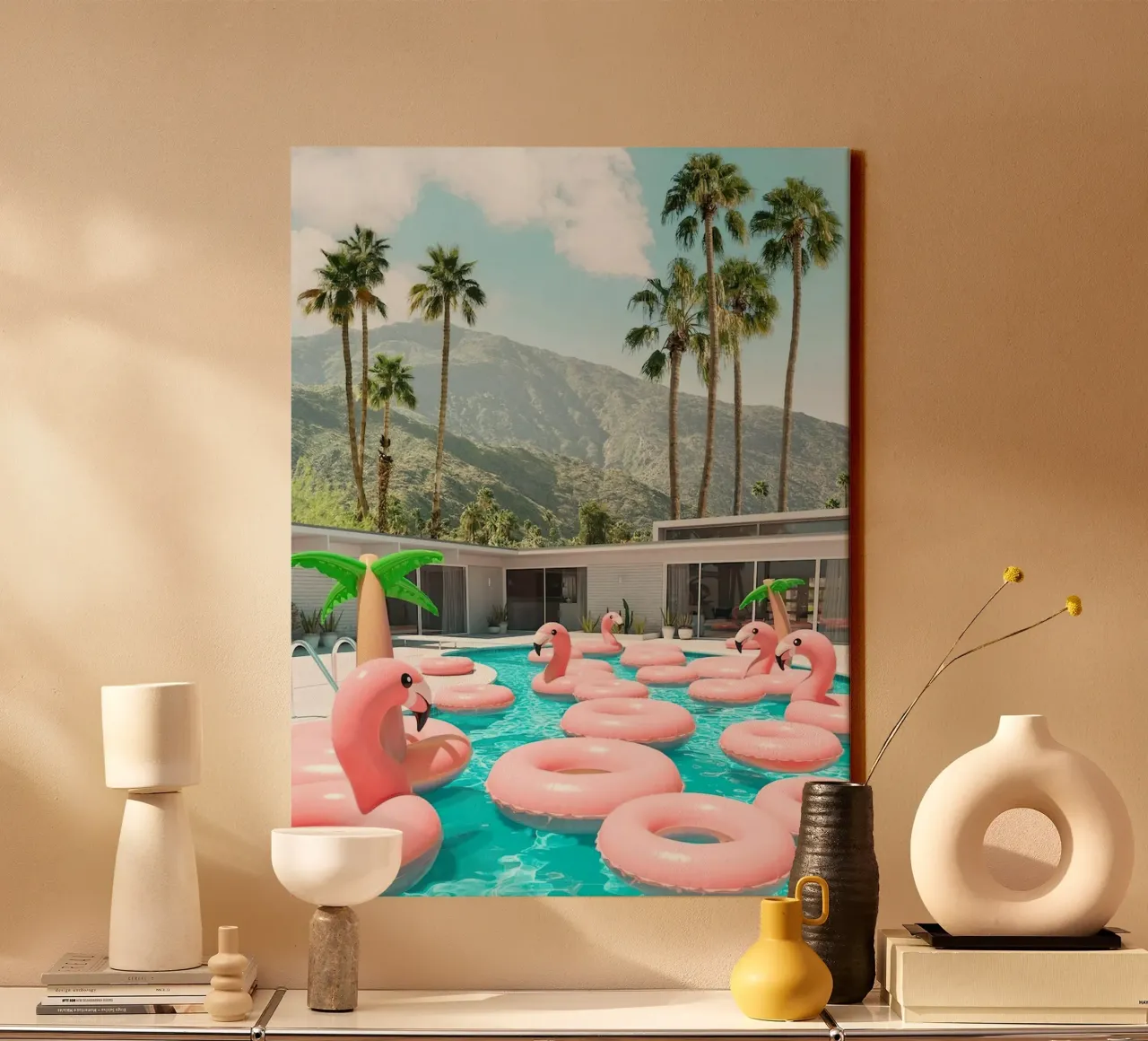 Flamingo Pool Party tela con Cornice a cassetta da robertmotoiart