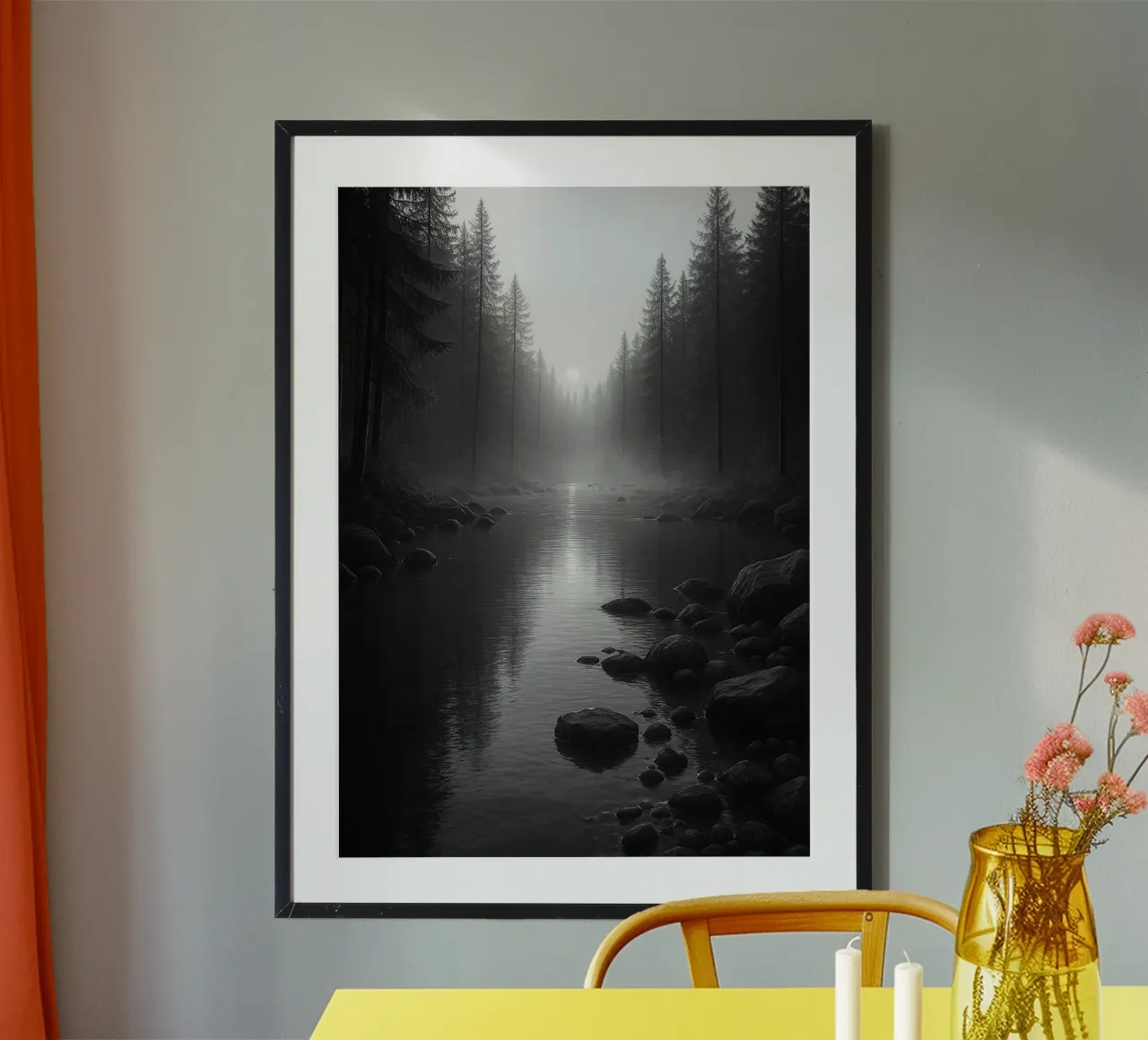 fotografia fluviale in bianco e nero poster con telaio in plastica da roosses