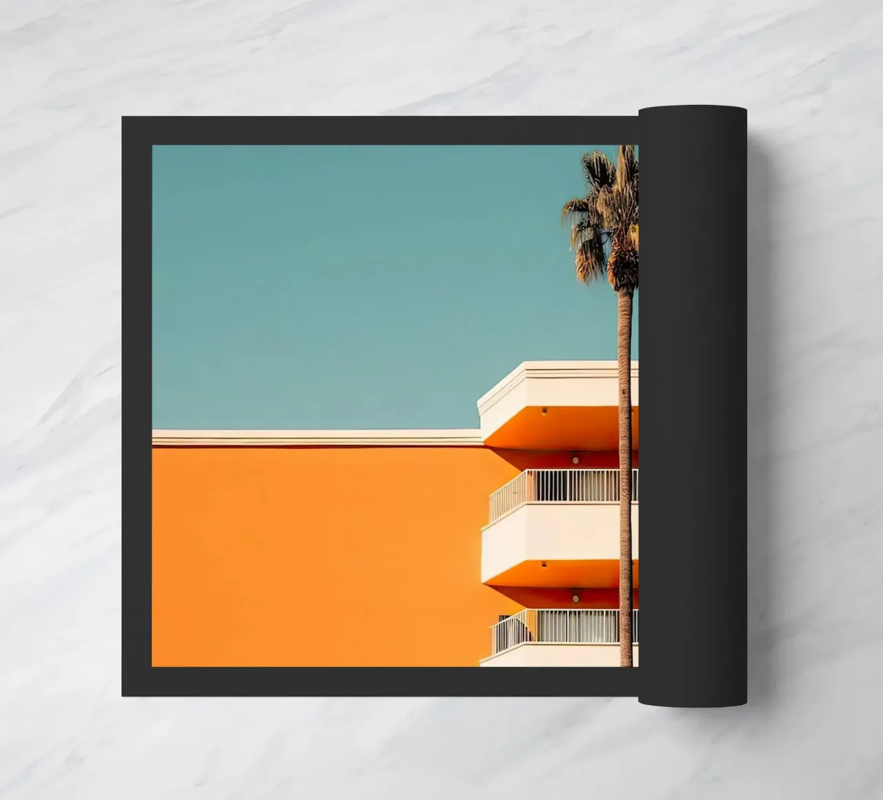 Hotel California Style Building With A Palm Summer felpudo de robertmotoiart