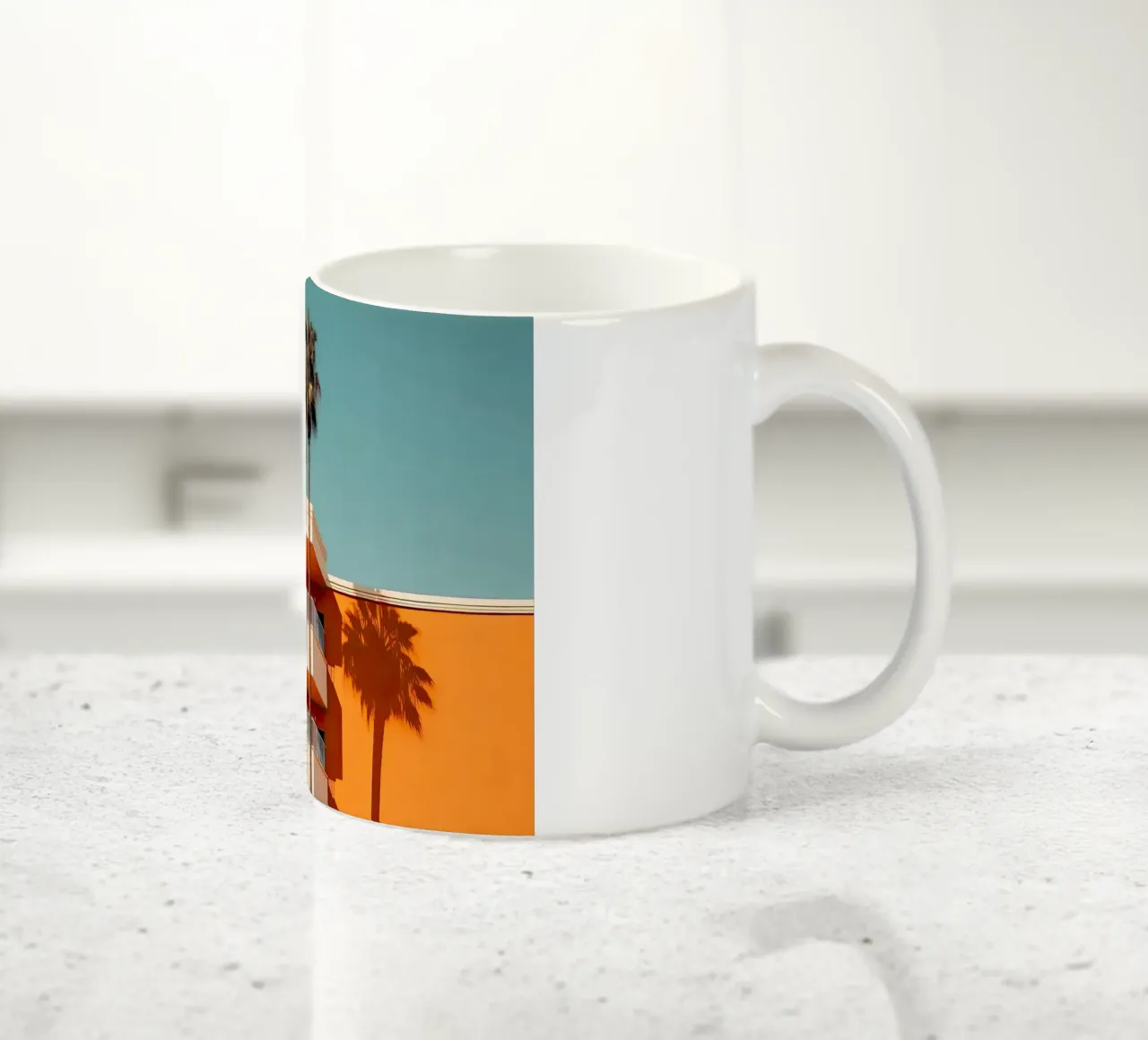 Hotel California Style Building With A Palm Summer keramische mok van robertmotoiart
