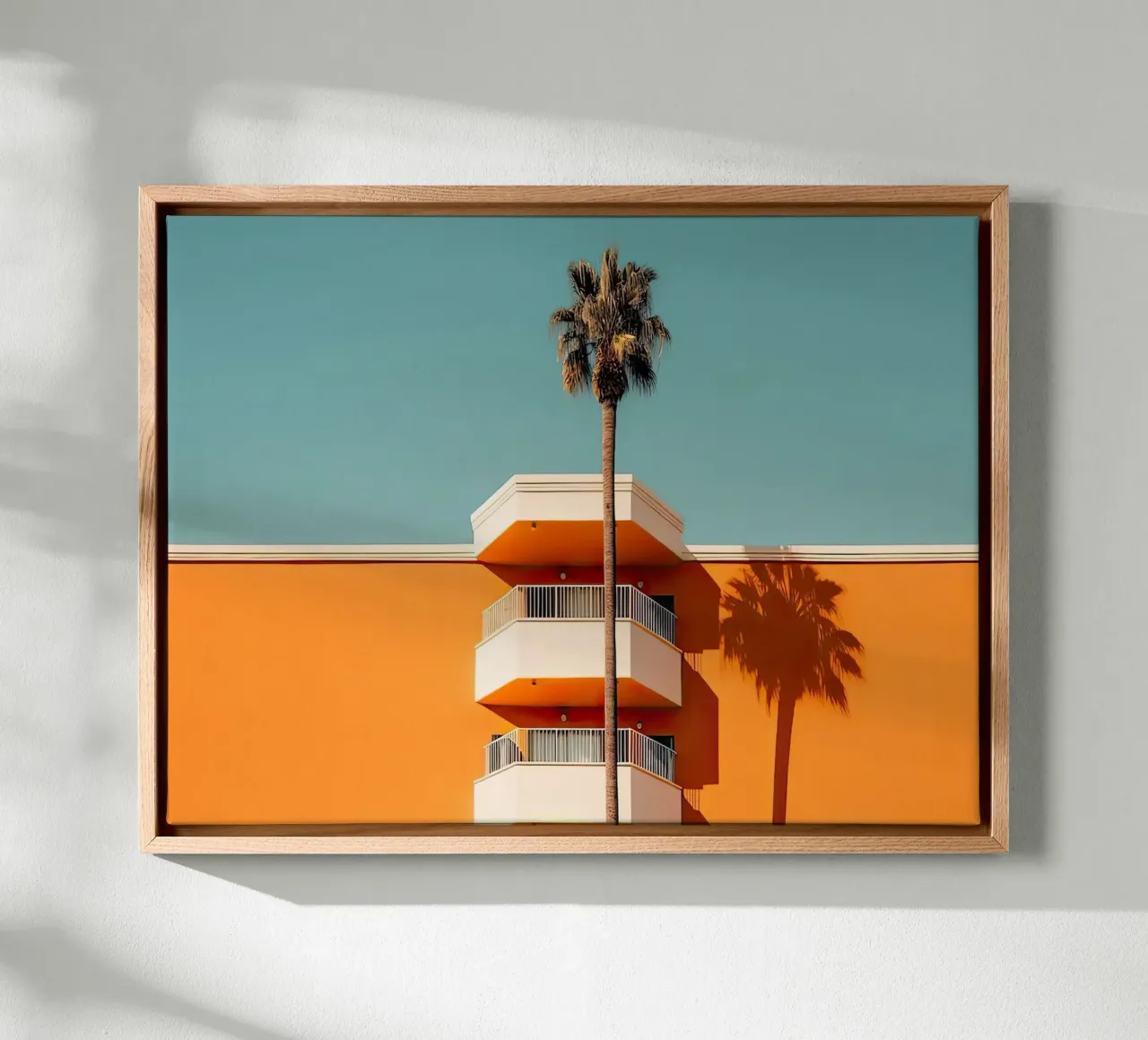 Hotel California Style Building With A Palm Summer canvas with Floater frame by robertmotoiart