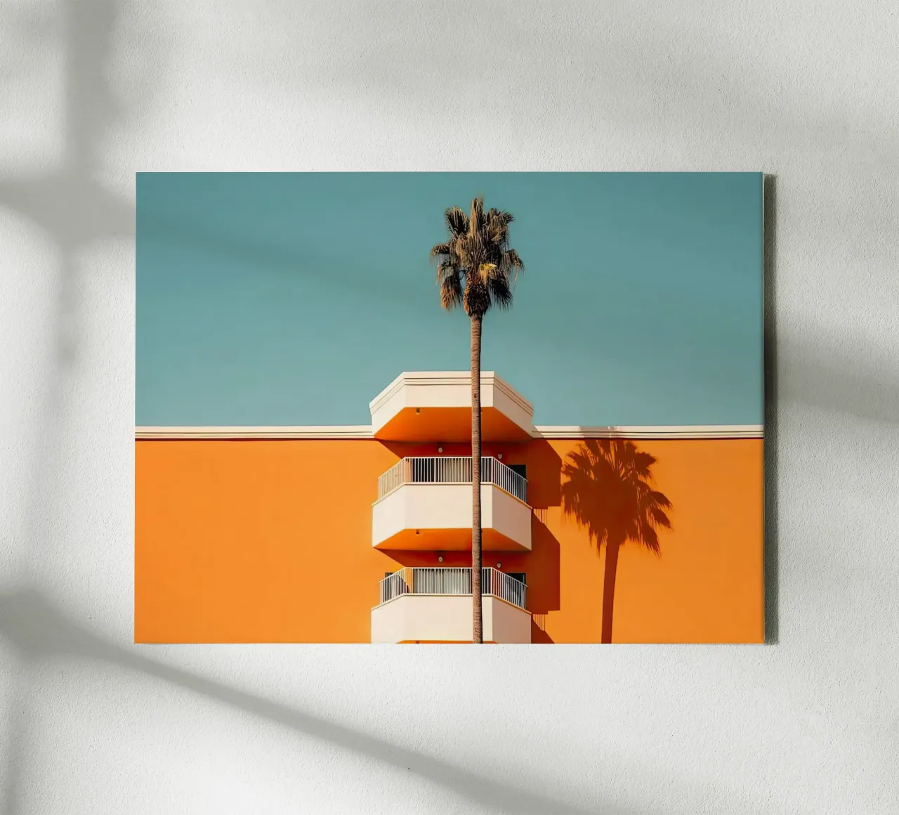Hotel California Style Building With A Palm Summer canvas with Floater frame by robertmotoiart