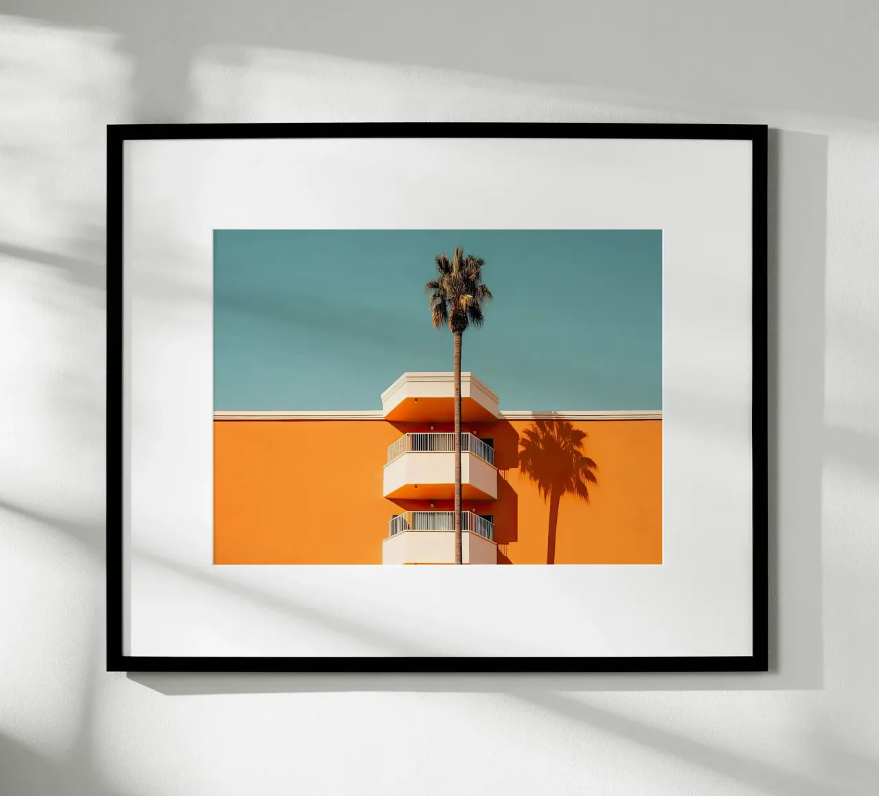 Hotel California Style Building With A Palm Summer poster con telaio in plastica da robertmotoiart