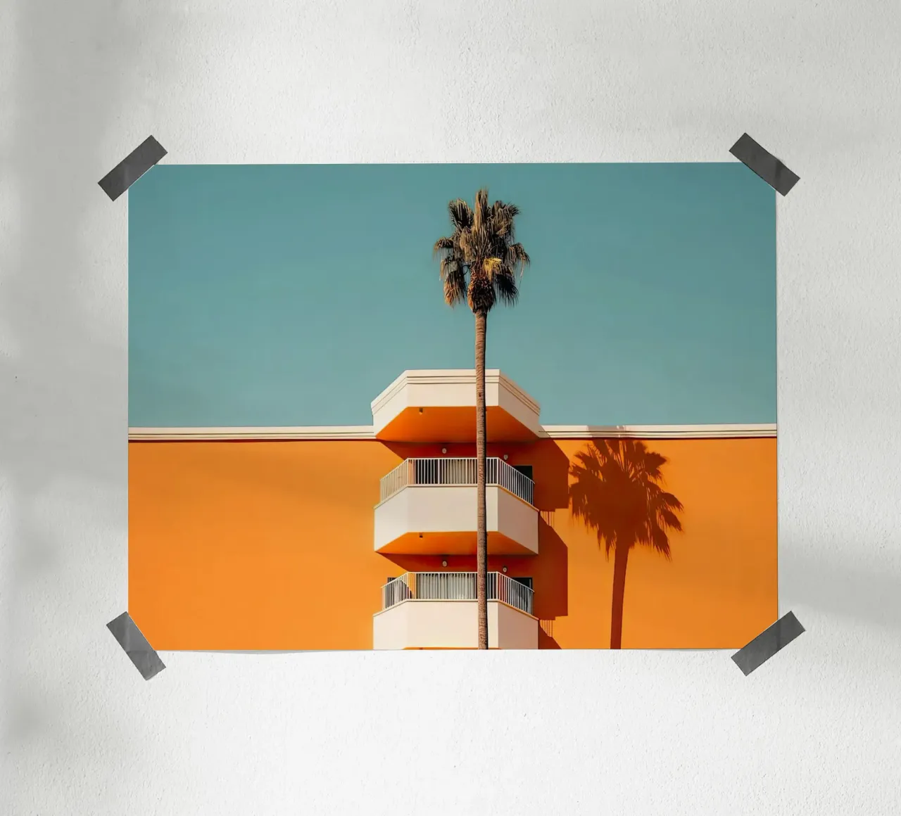 Hotel California Style Building With A Palm Summer poster con telaio in plastica da robertmotoiart