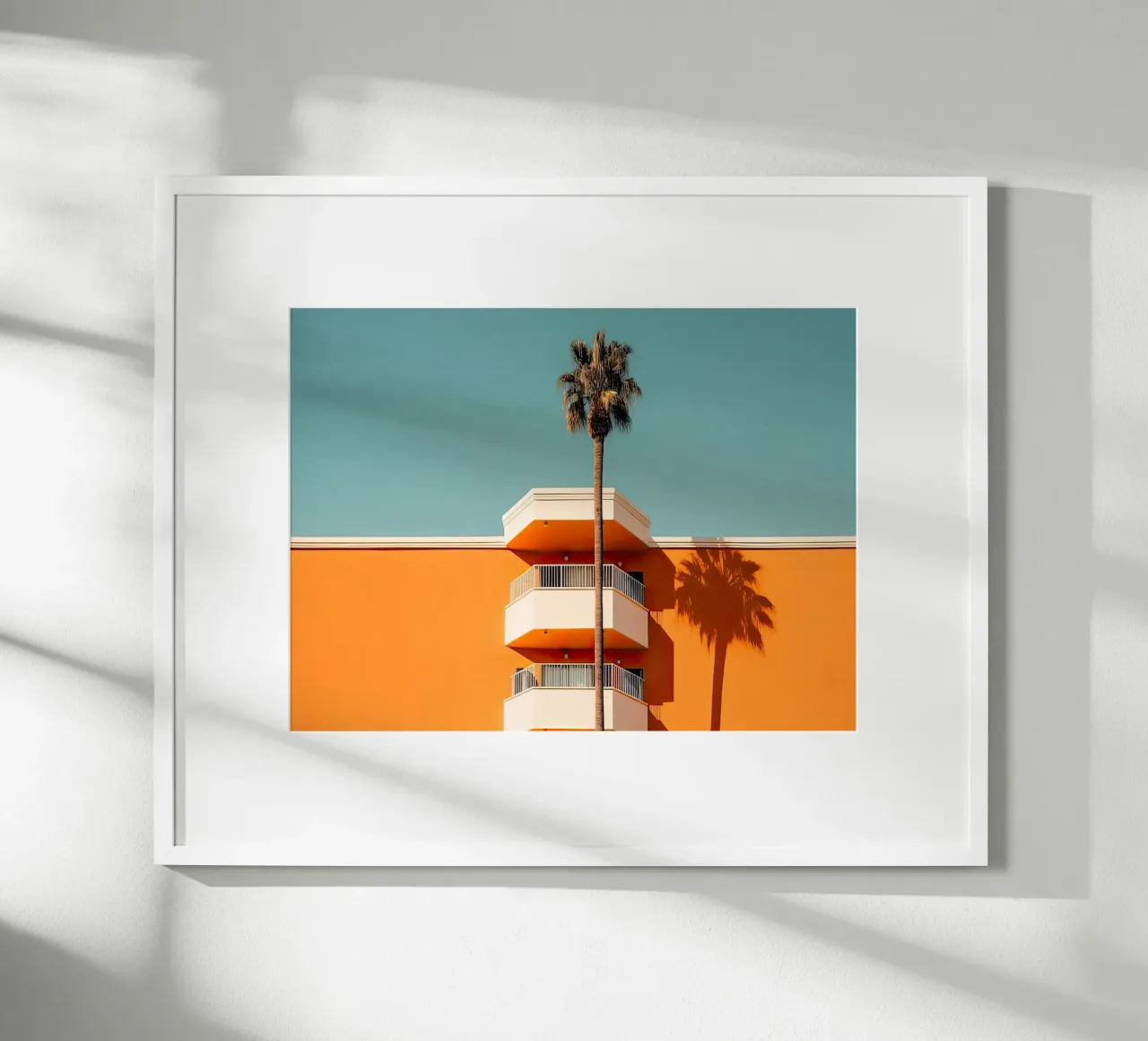 Hotel California Style Building With A Palm Summer poster con telaio in plastica da robertmotoiart