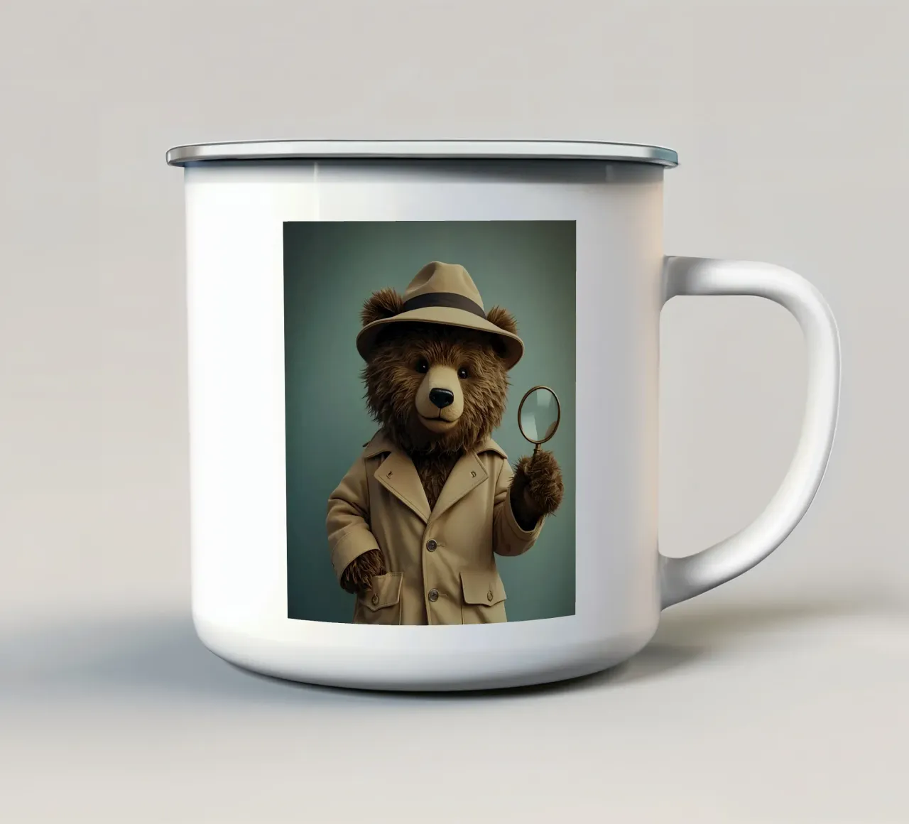 Orso detective con lente d'ingrandimento tazza in smalto da DesignDoodle