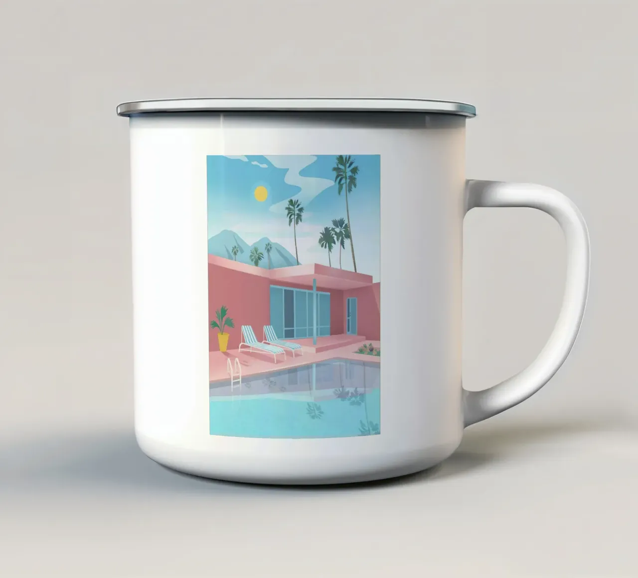 Swimming Pool With Mountain View tazza in smalto da lennytravers