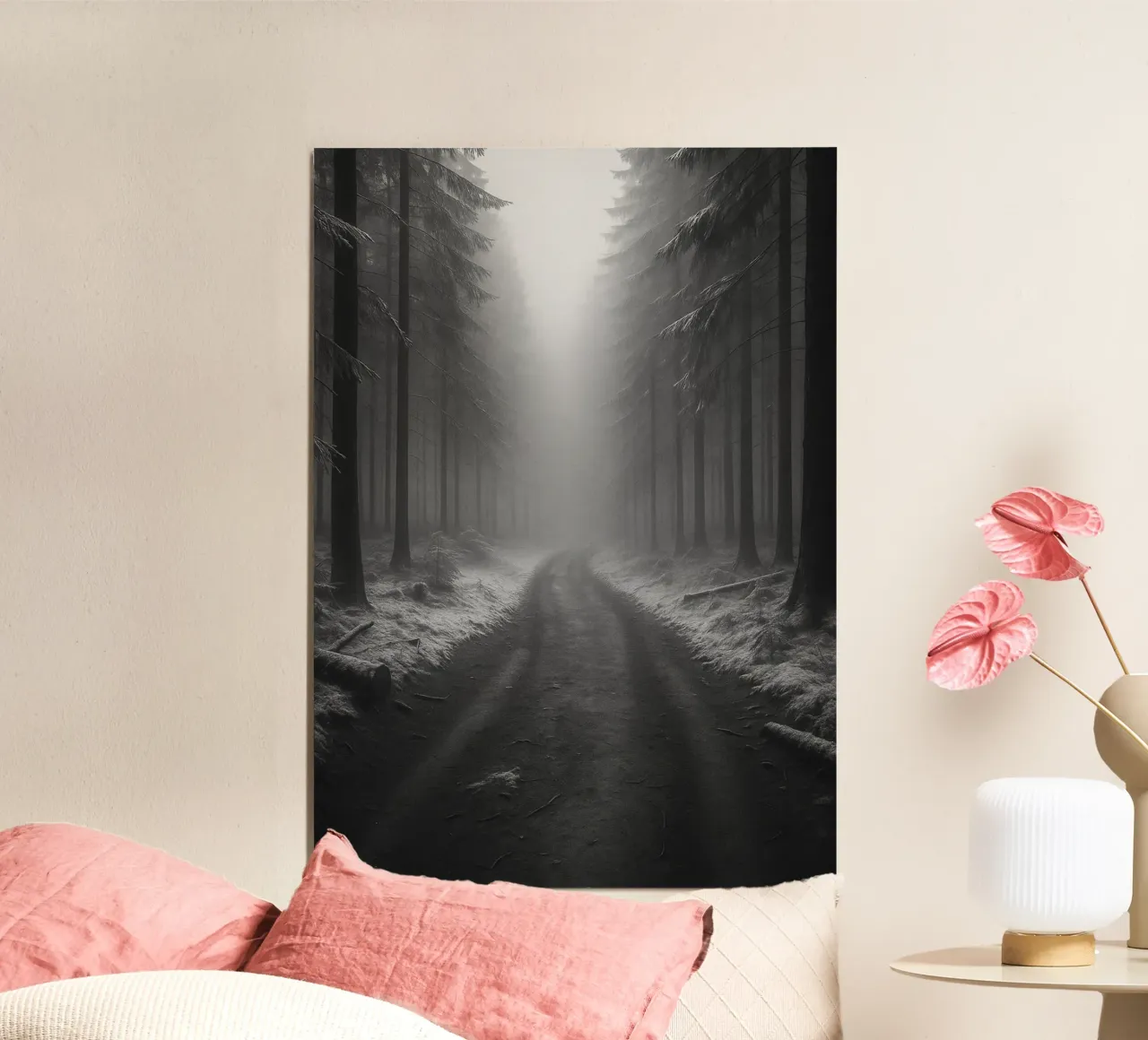 strada nella foresta fotografia in bianco e nero poster da roosses
