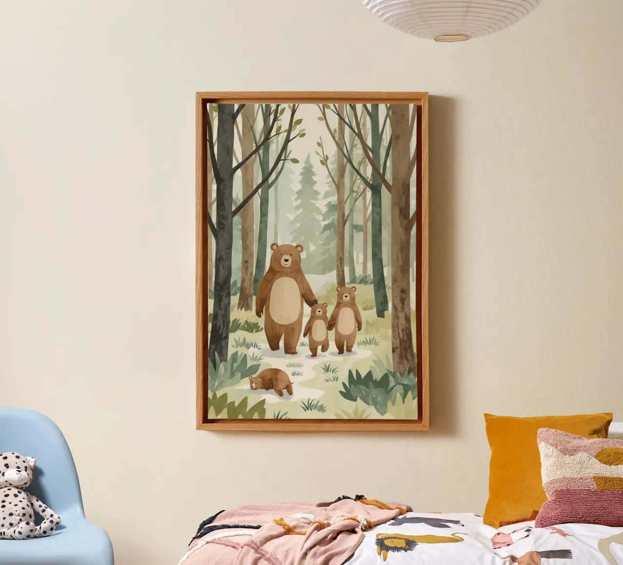 Famiglia di orsi a passeggio nella foresta nebbiosa tela con Cornice a cassetta da DesignDoodle