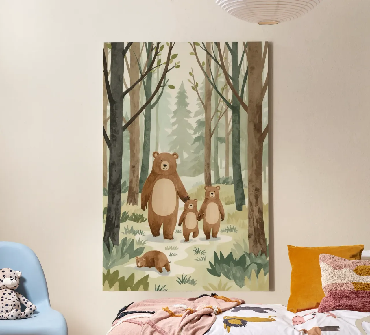 Famiglia di orsi a passeggio nella foresta nebbiosa tela con Cornice a cassetta da DesignDoodle