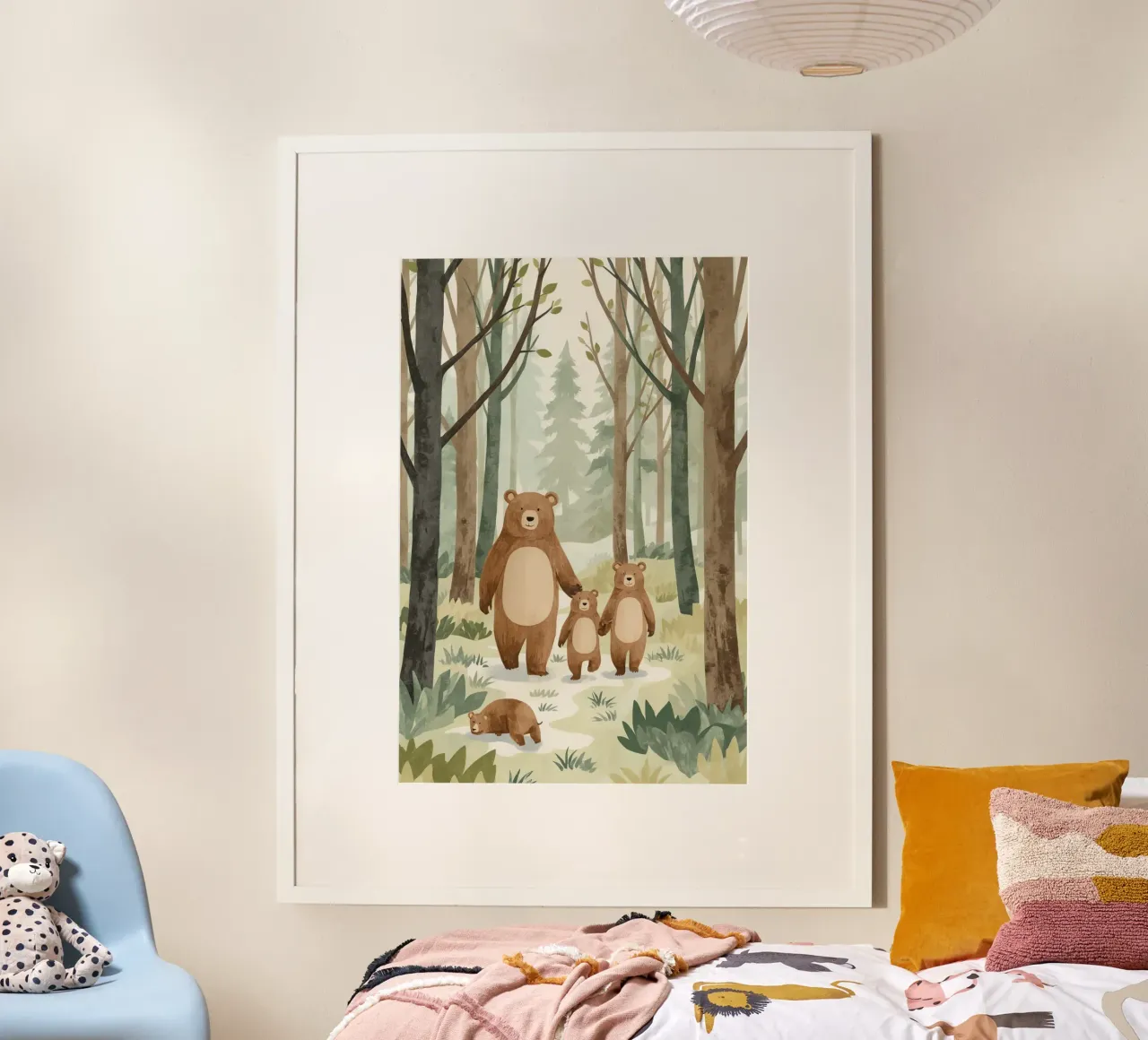 Famiglia di orsi a passeggio nella foresta nebbiosa poster da DesignDoodle