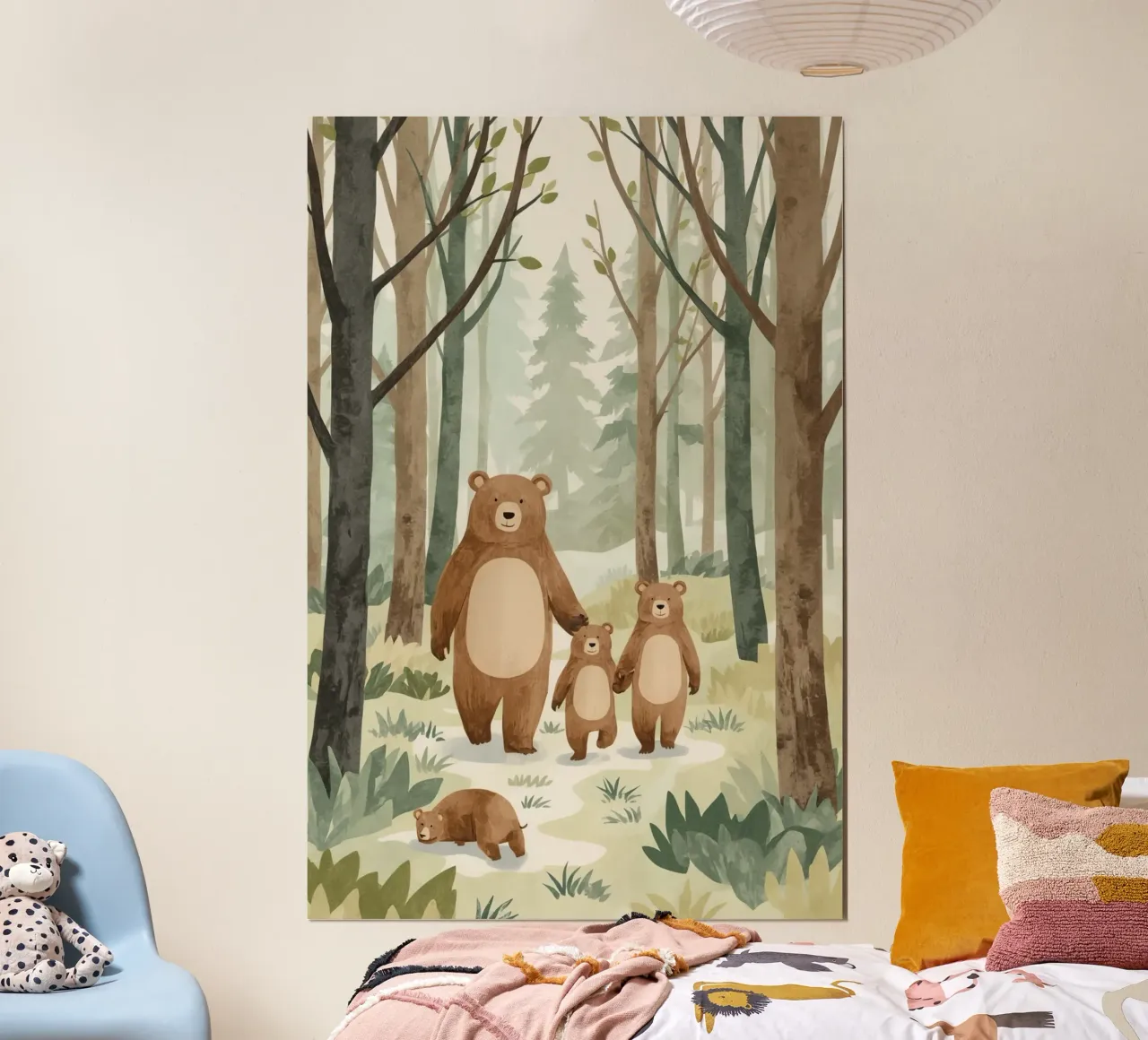 Famiglia di orsi a passeggio nella foresta nebbiosa poster da DesignDoodle