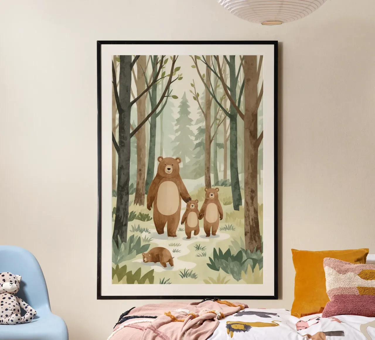 Famiglia di orsi a passeggio nella foresta nebbiosa poster da DesignDoodle