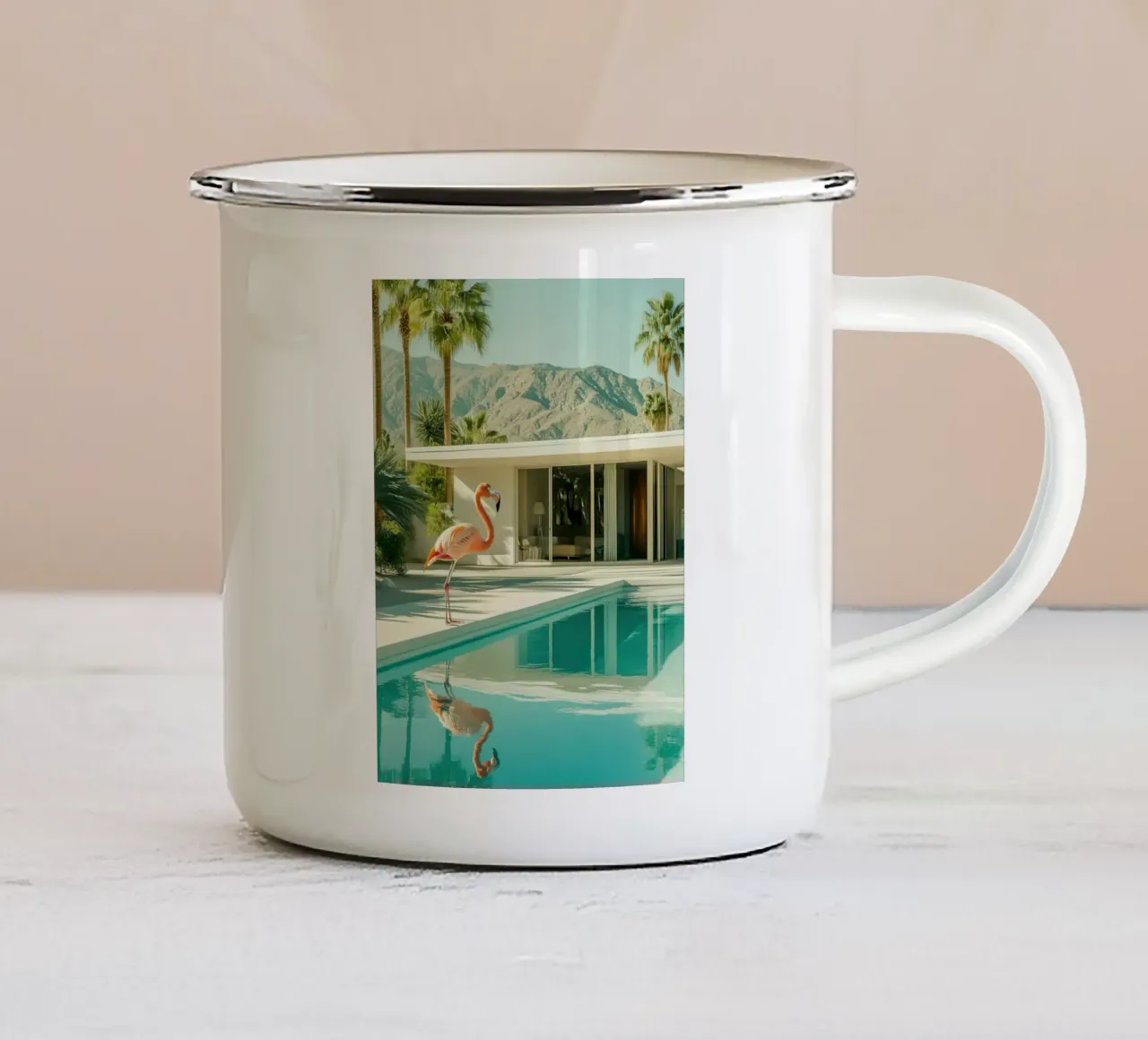 Palm Springs Flamingo emaille mok van lennytravers