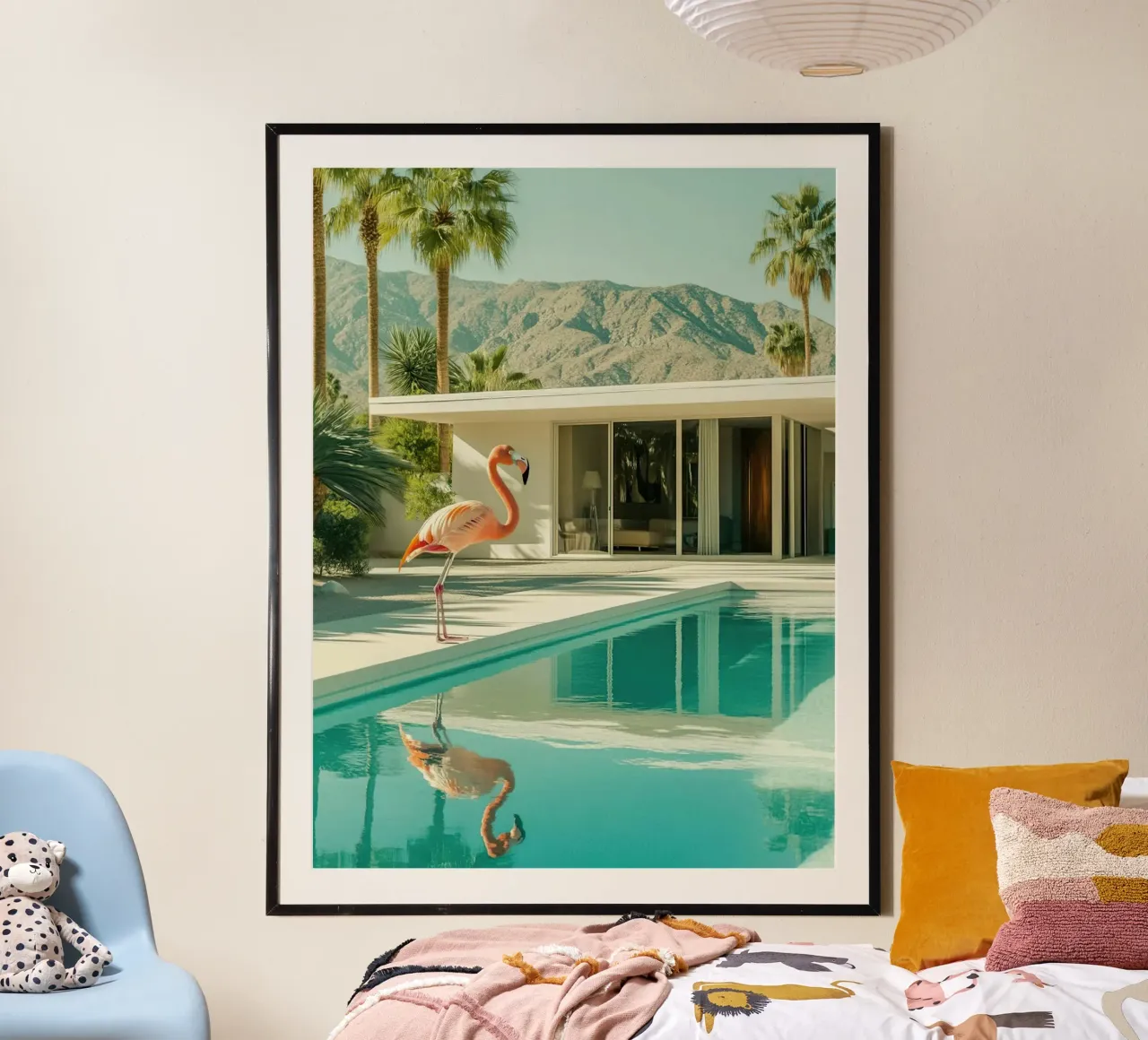Palm Springs Flamingo poster con telaio in legno da lennytravers