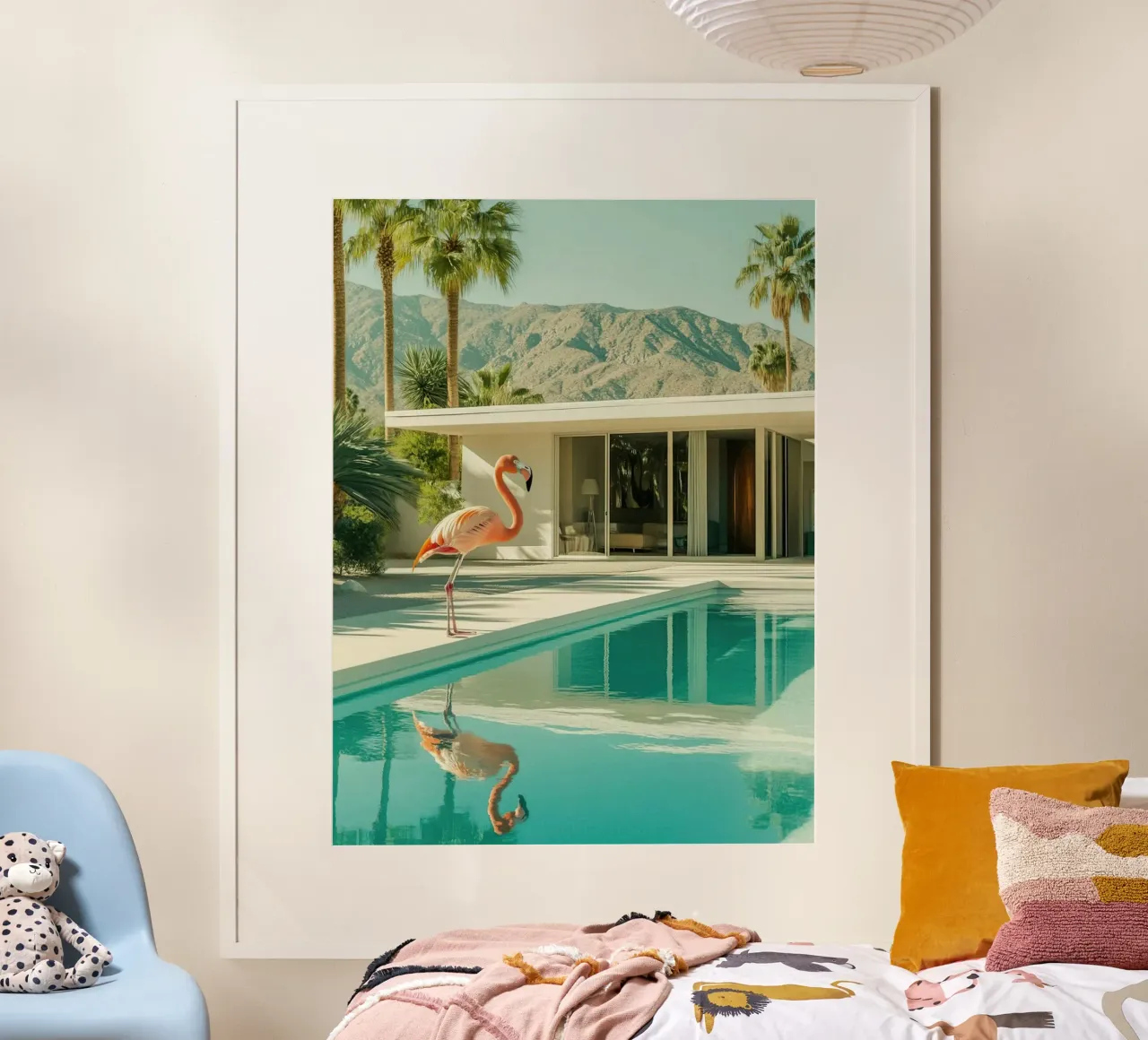 Palm Springs Flamingo poster con telaio in legno da lennytravers