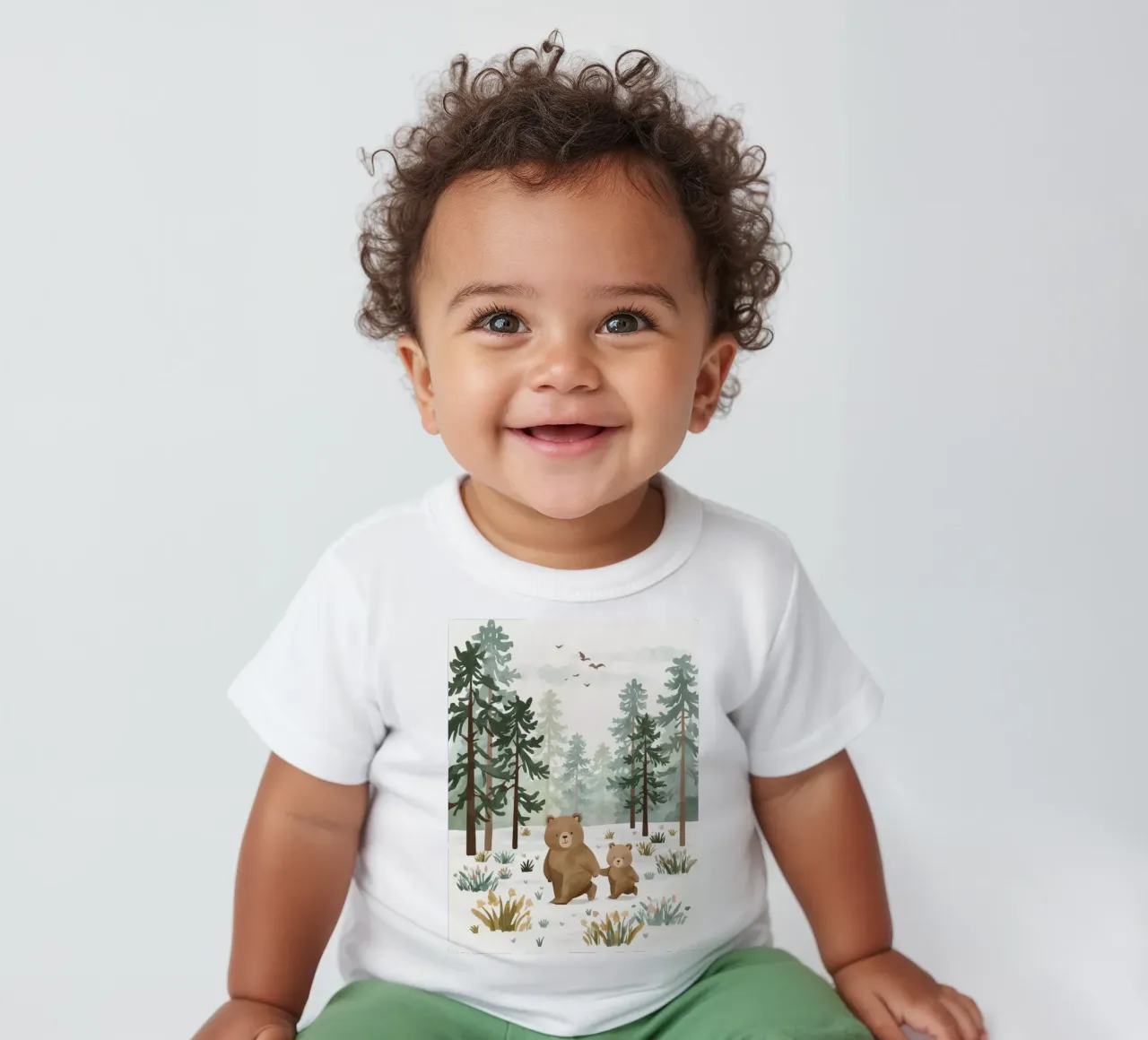 Madre e il suo cucciolo di orso nella fredda foresta innevata maglietta neonato da DesignDoodle