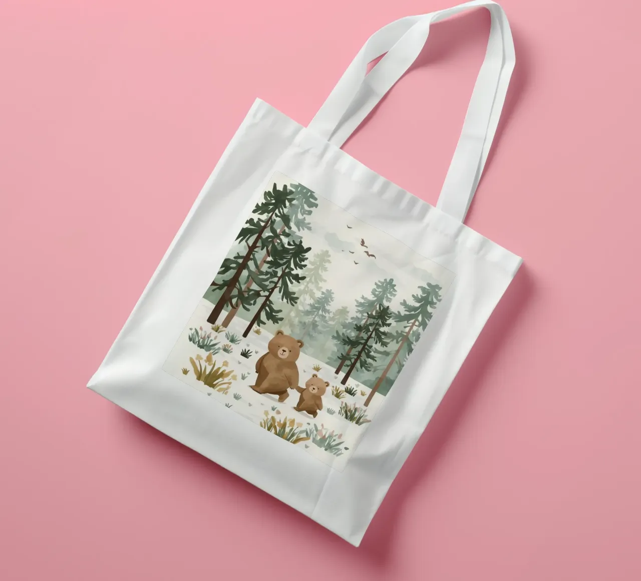 Madre e il suo cucciolo di orso nella fredda foresta innevata borsa in juta da DesignDoodle