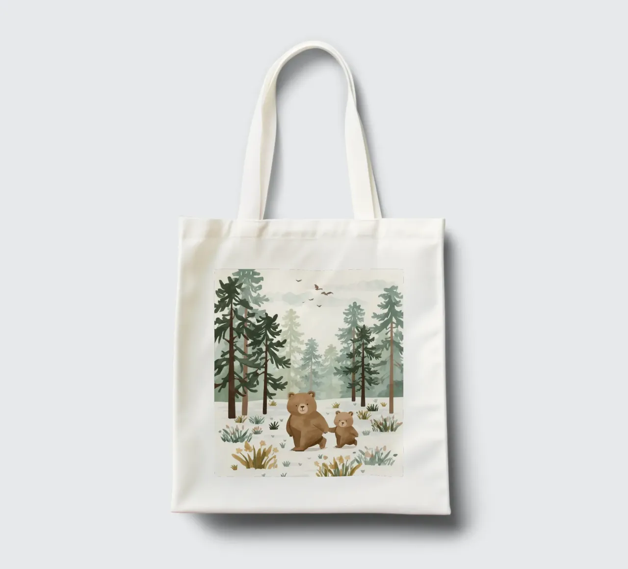 Madre e il suo cucciolo di orso nella fredda foresta innevata borsa in juta da DesignDoodle