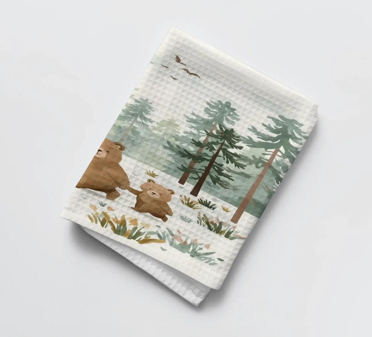 Mère et son ourson dans une forêt froide et enneigée torchon de DesignDoodle