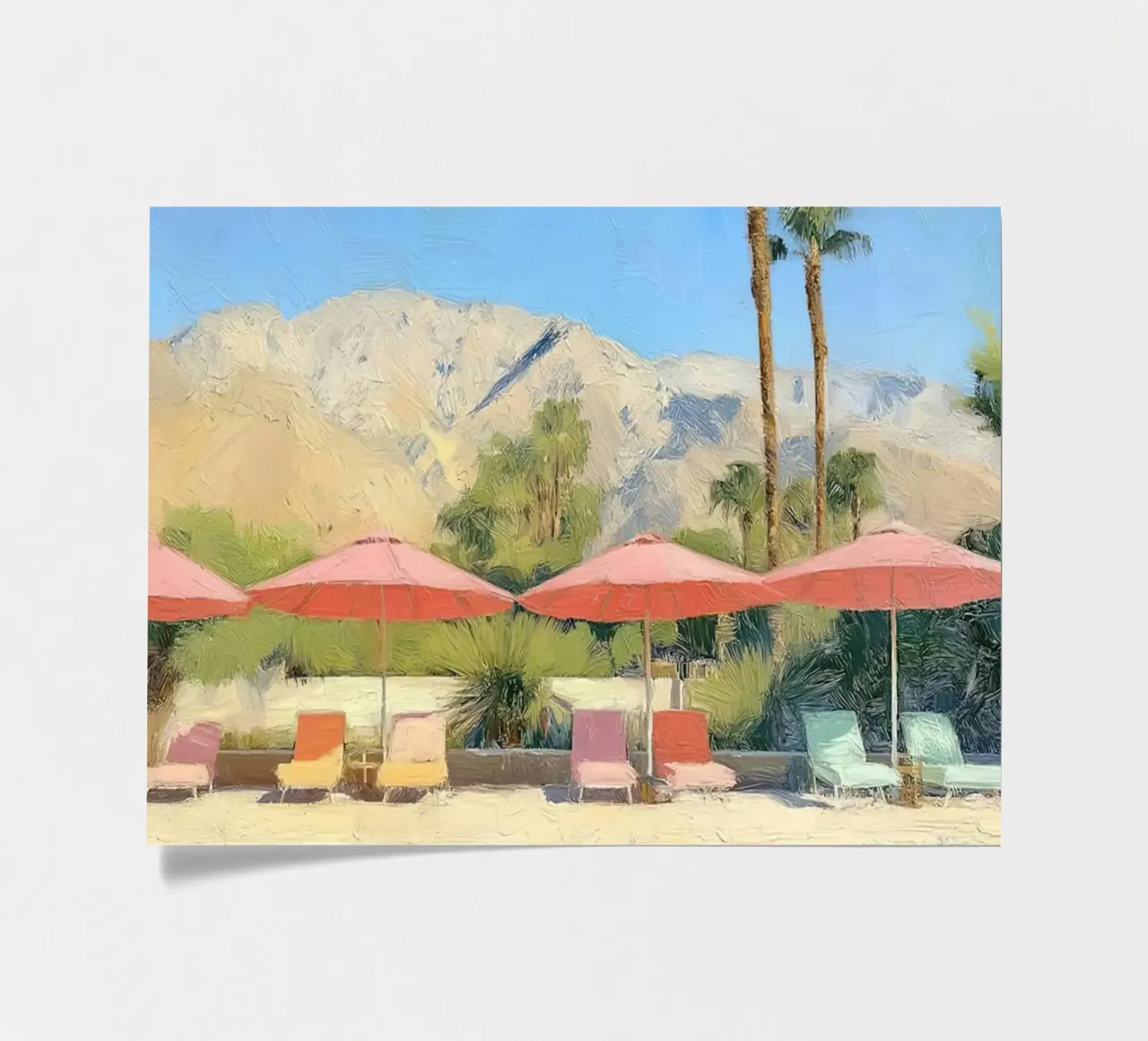 Palm Springs Pool Scene With Pastel Colored Umbrellas And Lo foglio adesivo da Leonard Barreiro