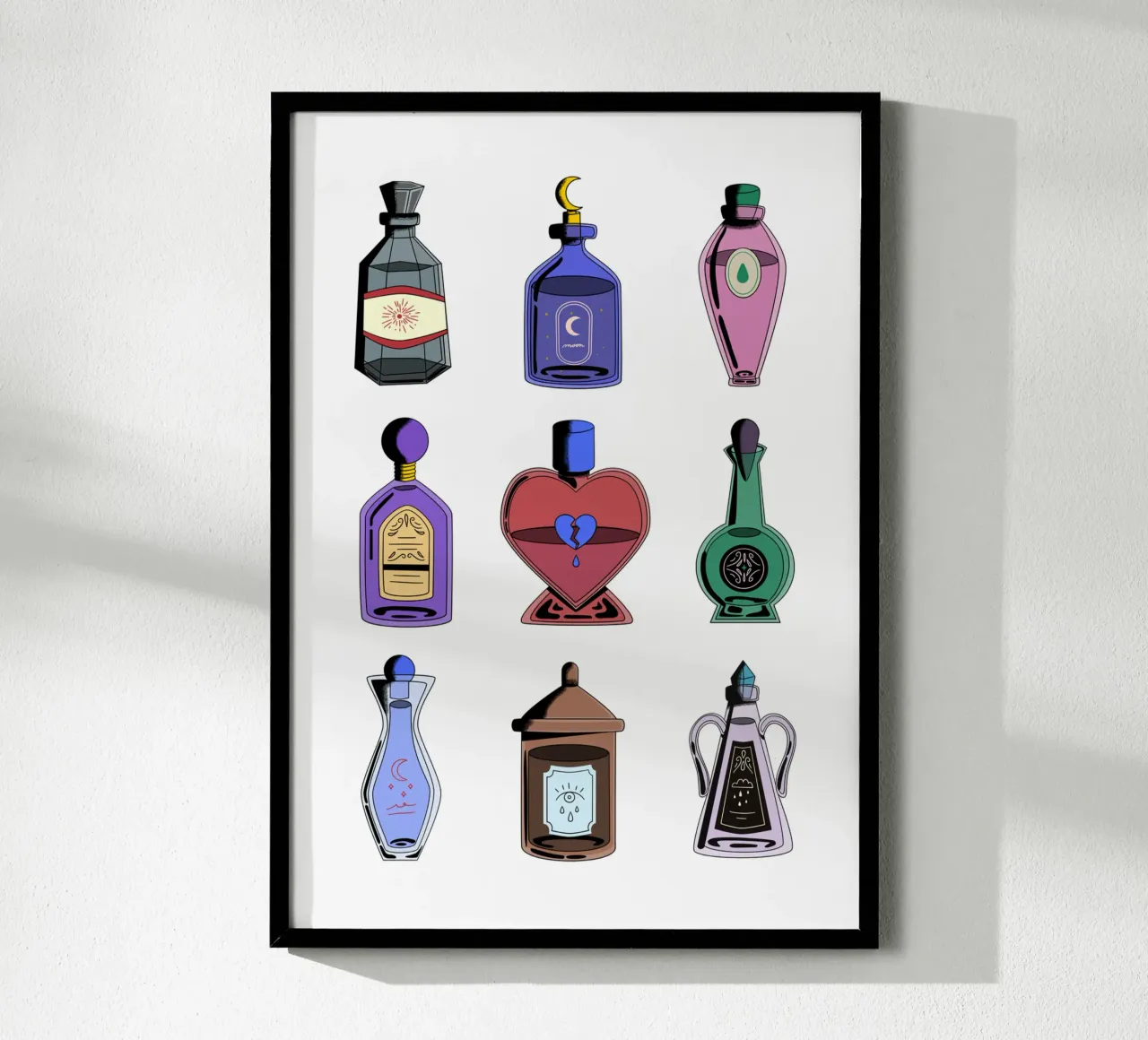Illustrazione di un set di borracce cosmiche vintage poster con telaio in alluminio da morphinaeblue