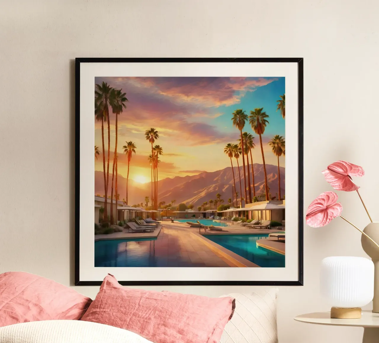 Palm Springs Resort At Sunset poster da Leonard Barreiro