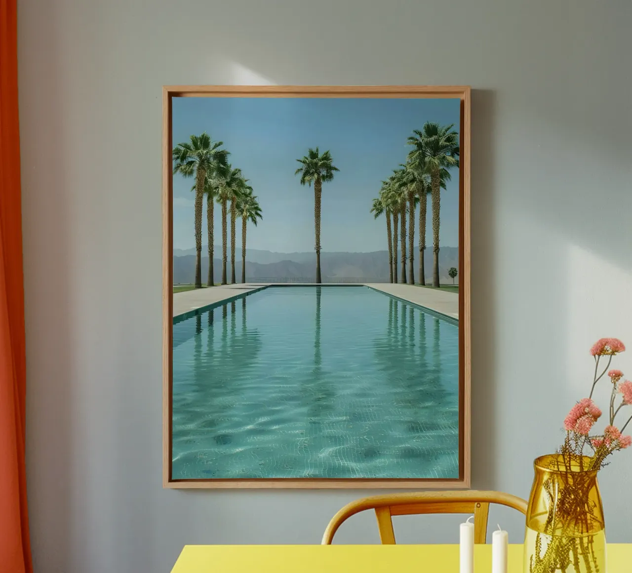 Palm Trees In The Pool Leinwand mit Schattenfugenrahmen von Leonard Barreiro