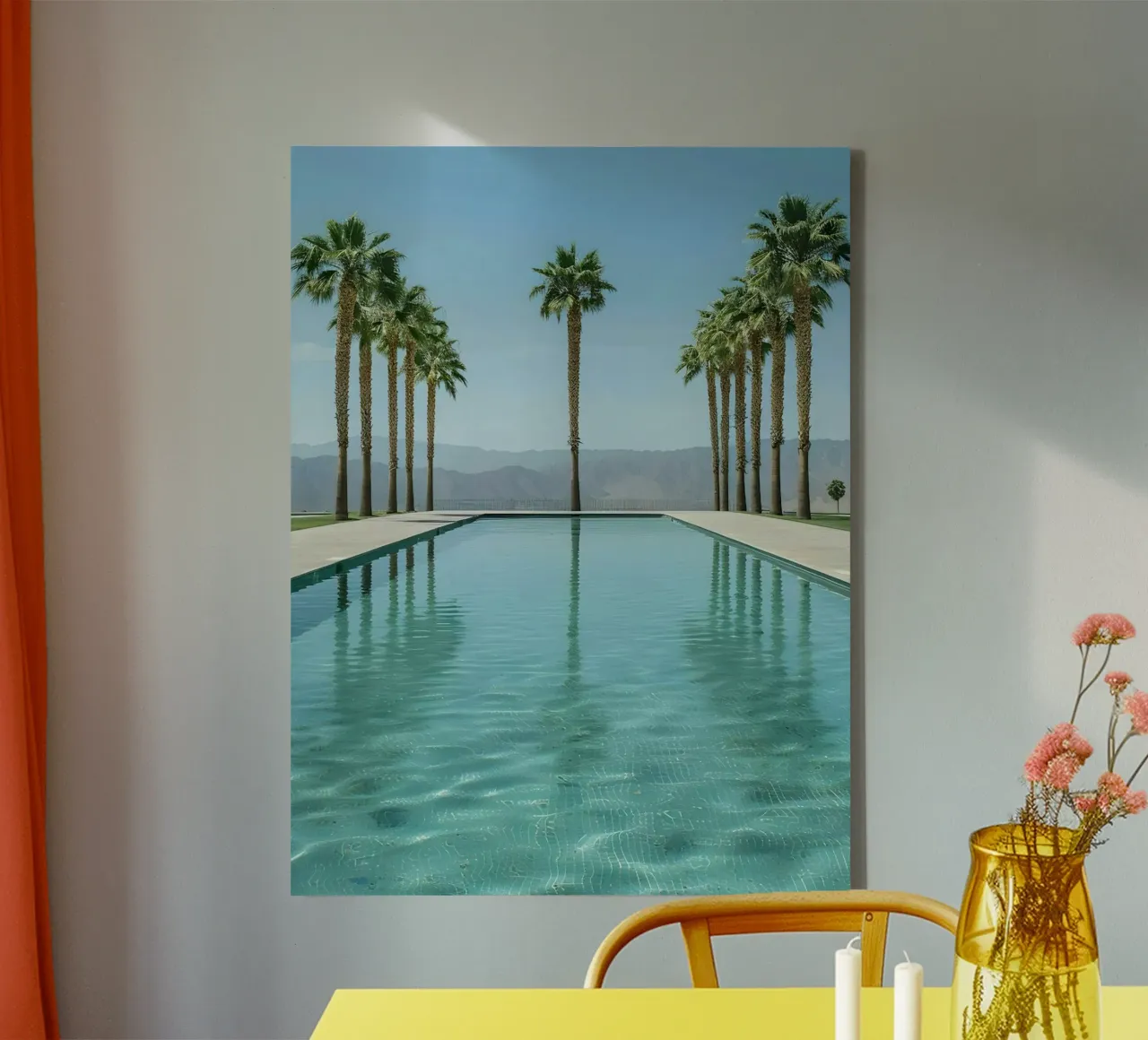 Palm Trees In The Pool Leinwand mit Schattenfugenrahmen von Leonard Barreiro