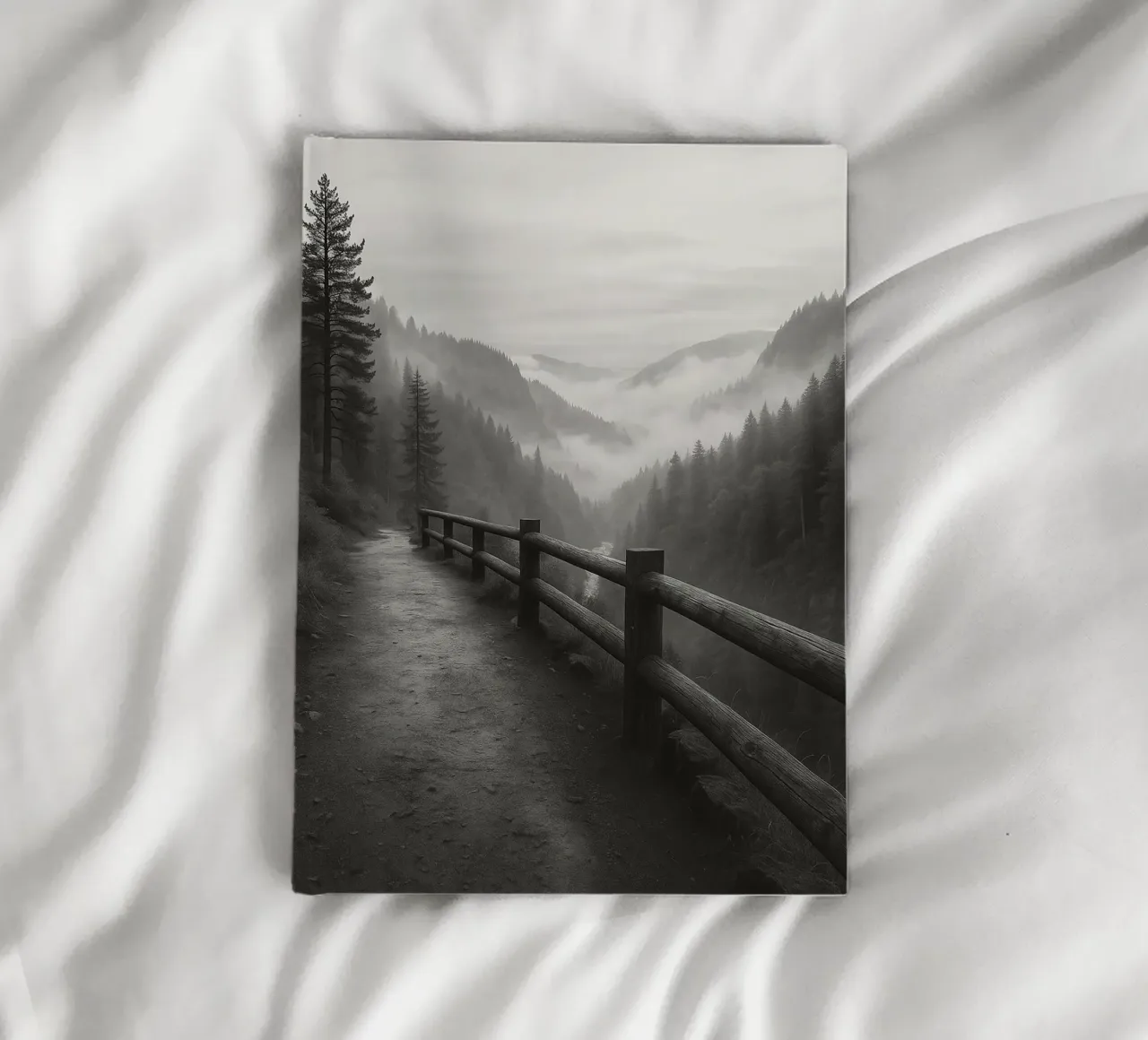 route au bord d'une falaise dans la forêt noir et blanc ph carnet de notes de roosses