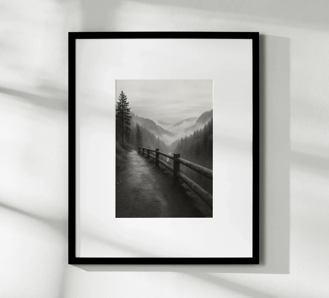 strada sull'orlo di una scogliera nella foresta ph in bianco e nero poster da roosses