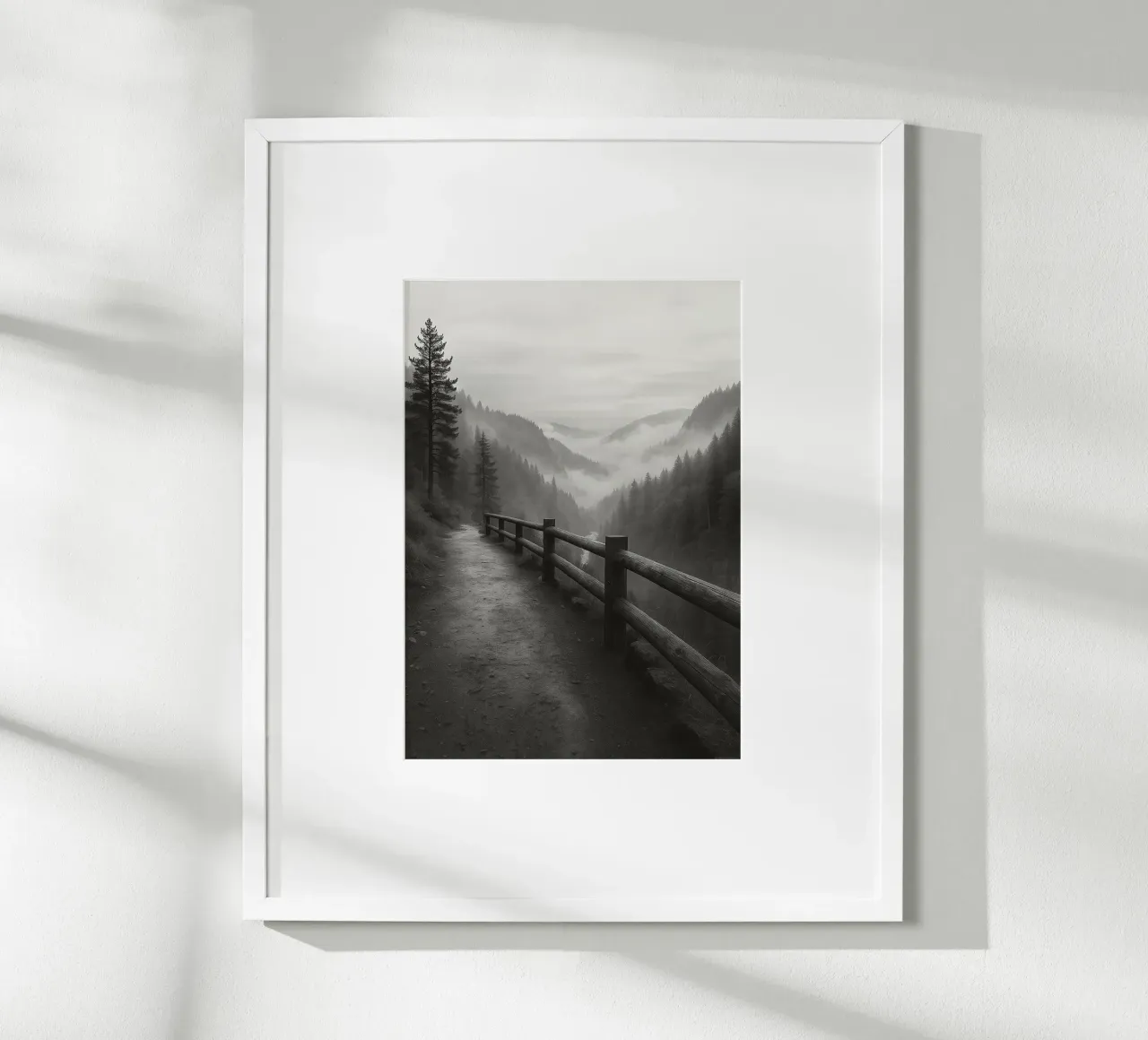 strada sull'orlo di una scogliera nella foresta ph in bianco e nero poster da roosses