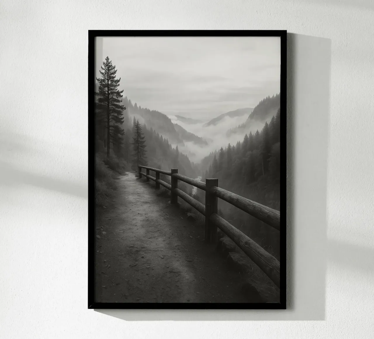 strada sull'orlo di una scogliera nella foresta ph in bianco e nero poster da roosses